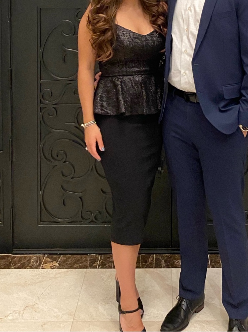 Dress the Population Black Sequin Peplum Midi Dress